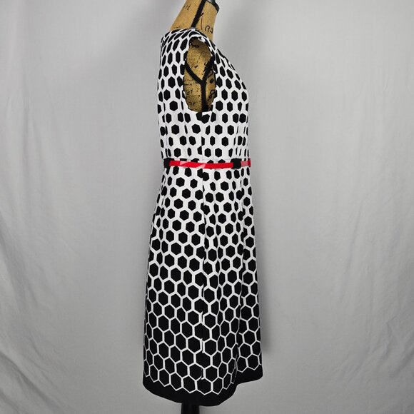 Connected Apparel Black White Honeycomb Sheath Dress Red Belt Geometric‎ 14 - Picture 4 of 12